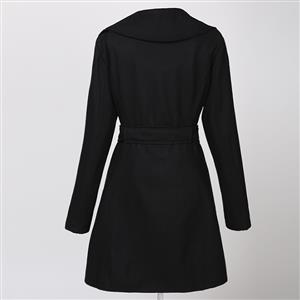 Women's Elegant Double-Breasted Wool Long Trench Coat with Belt N11868