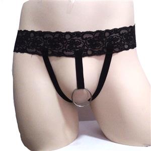 Men's Elastic Strappy G-string, Sexy Black Thong Underwear for Men, Men's Sex Toy, Sexy Crotchless Thong, Sexy Lace G-string, Lace Open Crotch Thong, Sexy Underwear G-string for Men, #PT17609