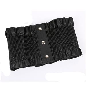Fashion Black Faux Leather Ruffle Elastic Wide Waistband Waist Cincher Belt N18257