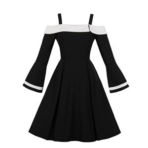 Fashion Dress, Womens Elegant Dress, Elegant Off Shoulder Long Sleeves Dress, Black Off Shoulder Midi Dress, Elegant Long Sleeves Dress, #N18266