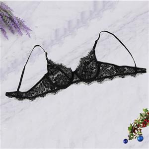 Charming Black Adjustable Shoulder Straps Eyelash Lace Wire Free Triangle Bra Top N20758