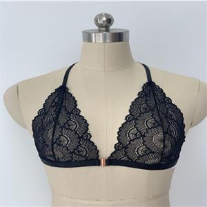Sexy Black Floral Lace Deep V Front Buckle Ultra-thin Triangle Bra Top N21227