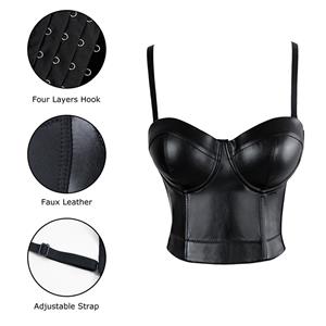Sexy Black Faux Leather Bra Top and PVC Skirt Set N12840