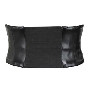 Black Faux Leather Corset Belt with Lace-Up Sides & Front Zipper N23922