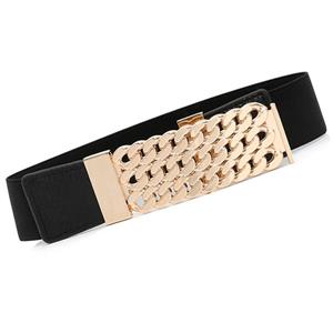 Women's Fashion Black Faux Leather Hollow Out Metal Elastic Waist Belt N16939