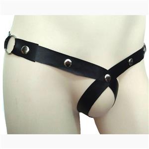 Sexy Underwear Black Faux Leather Rivet G-string Crotchless Thong PT17610