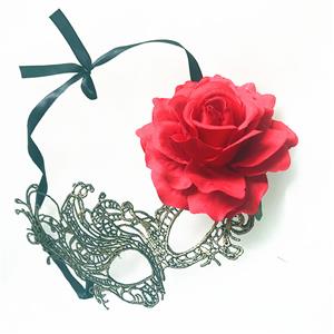 Women's Mysterious Golden Masquerade Party Eye Mask With Red Rose MS20211