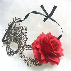 Women's Mysterious Golden Masquerade Party Eye Mask With Red Rose MS20211