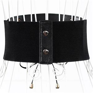 Black Leather Front Lace Up High Waisted Cincher Corset Belt N14789