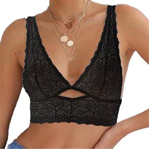 Sexy Black Halter Camisole Deep V Three-point Bra Top Lace Lingerie N20816