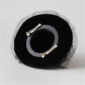 Black Handmade Beaded Witch Hat Halloween Headpiece Mesh Veil Hair Clip for Women J23976