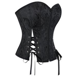 Black Jacquard Bustier with Front Lace-Up, Adjustable Corset Top N23858
