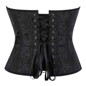 Black Jacquard Bustier with Front Lace-Up, Adjustable Corset Top N23858