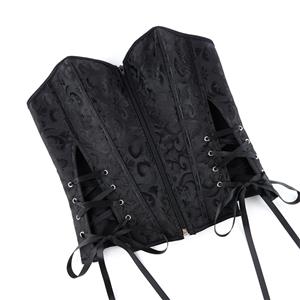 Black Jacquard Bustier with Front Lace-Up, Adjustable Corset Top N23858