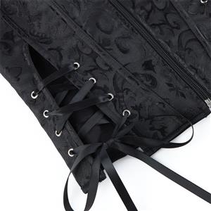 Black Jacquard Bustier with Front Lace-Up, Adjustable Corset Top N23858