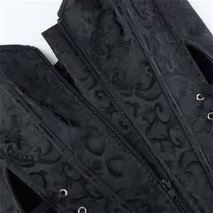 Black Jacquard Bustier with Front Lace-Up, Adjustable Corset Top N23858