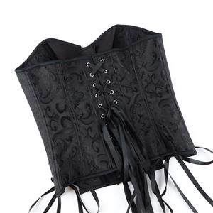 Black Jacquard Bustier with Front Lace-Up, Adjustable Corset Top N23858