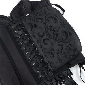 Black Jacquard Bustier with Front Lace-Up, Adjustable Corset Top N23858
