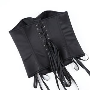 Black Satin Bustier with Front Zipper and Side Lace-Up, Strapless Corset Top N23859
