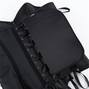 Black Satin Bustier with Front Zipper and Side Lace-Up, Strapless Corset Top N23859