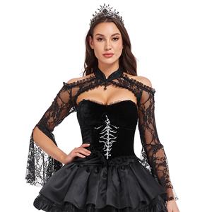 Gothic Detachable Black Lace Cape Shawl with Bell Sleeves for Costume Dress Up N23805