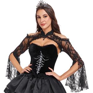 Gothic Detachable Black Lace Cape Shawl with Bell Sleeves for Costume Dress Up N23805