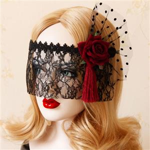 Halloween Masks, Costume Ball Masks, Black Lace Mask, Masquerade Party Mask, Punk Black Mask, Cosplay Face Veil, #MS13022