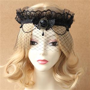 Deluxe Vintage Black Lace Crown Fishnet Half Mask MS12937