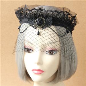 Deluxe Vintage Black Lace Crown Fishnet Half Mask MS12937