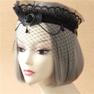 Deluxe Vintage Black Lace Crown Fishnet Half Mask MS12937