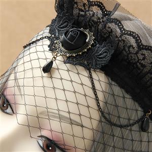 Deluxe Vintage Black Lace Crown Fishnet Half Mask MS12937