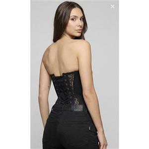 Black Lace Front - Closure Corset Top with Boning & Off - Shoulder Design N23918