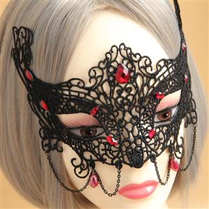 Medieval Black Lace Gems Half Mask MS12933