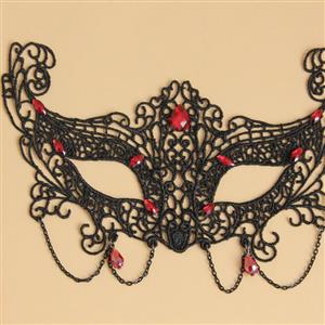 Medieval Black Lace Gems Half Mask MS12933