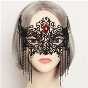 Medieval Queen's Black Lace Gems Half Mask MS12934