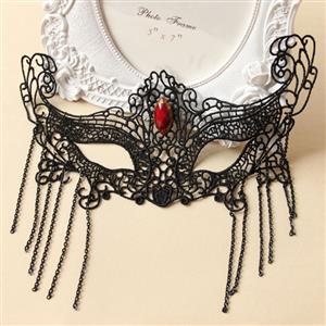 Medieval Queen's Black Lace Gems Half Mask MS12934