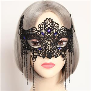 Medieval Queen's Black Lace Gems Half Mask MS12936