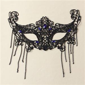 Medieval Queen's Black Lace Gems Half Mask MS12936