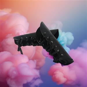 Gothic Black Leather Arm Sleeves - Adjustable Lace-Up Design for Cosplay & Fashion N23787