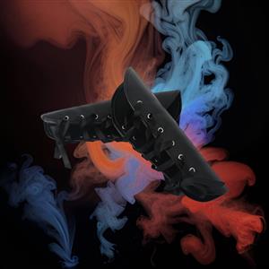 Gothic Black Leather Arm Sleeves - Adjustable Lace-Up Design for Cosplay & Fashion N23787