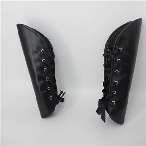 Gothic Black Leather Arm Sleeves - Adjustable Lace-Up Design for Cosplay & Fashion N23787