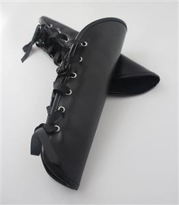Gothic Black Leather Arm Sleeves - Adjustable Lace-Up Design for Cosplay & Fashion N23787