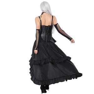 Women's Plastic Boned Leather Strappy Outerwear Corset High-low Skirt Set N16231