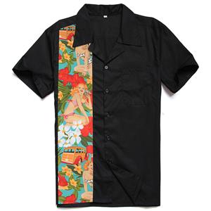 Black Male Fifties Bowling Shirt N13054