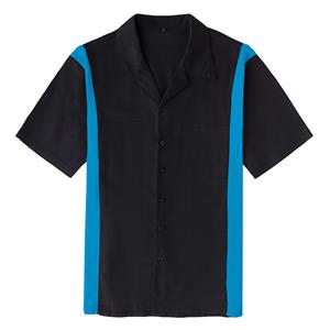 Fashion Black Splicing Panel Casual Fifties Bowling Shirt with Pocket N17186
