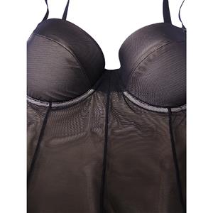 Charming Black Mesh Bar Cup High Waist Lining Babydoll Plus Size N15269