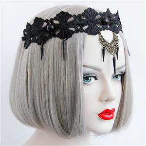 Black Queen Pendant Floral Lace Hairband J12919