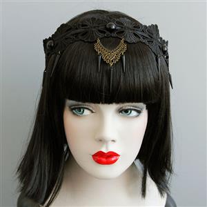 Black Queen Pendant Floral Lace Hairband J12919