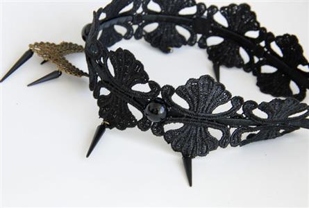 Black Queen Pendant Floral Lace Hairband J12919