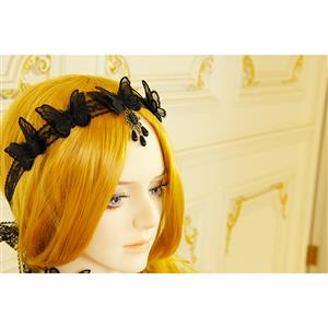 Black Queen Pendant Lace Butterfly Hairband J19188